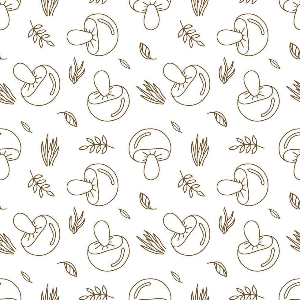 Seamless vector pattern mushrooms in doodle style.