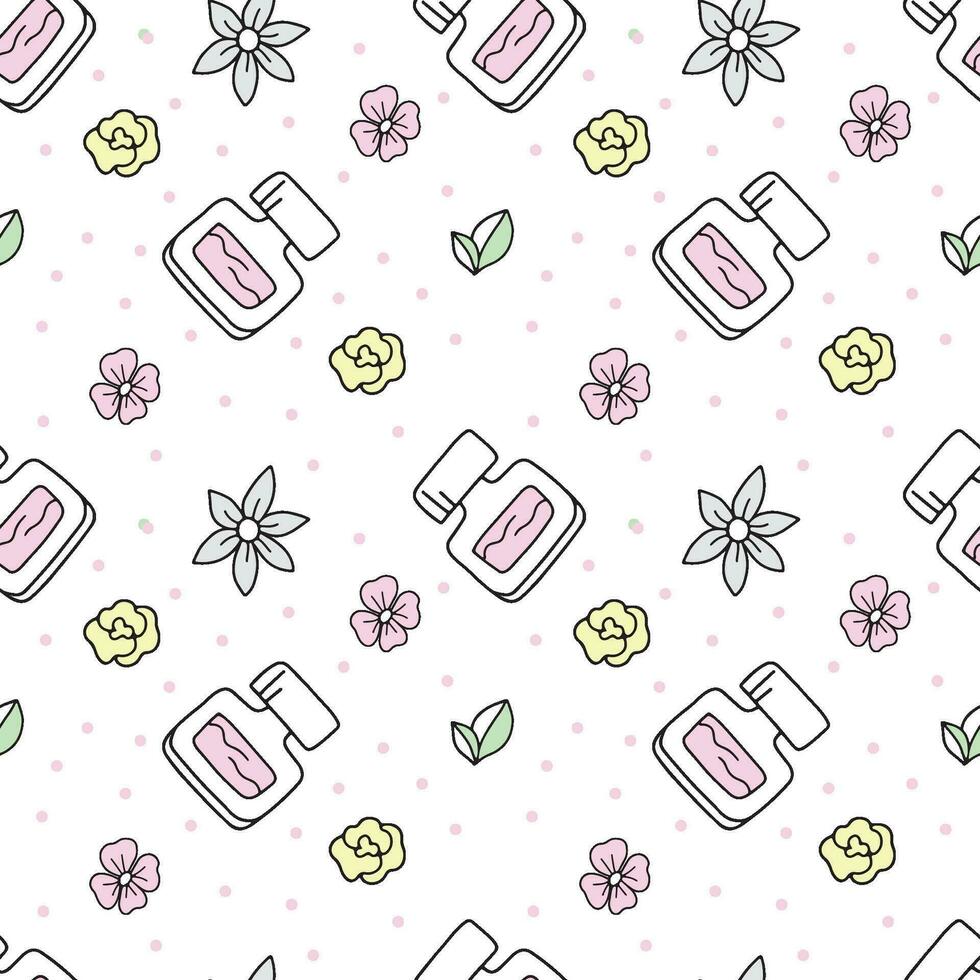 Seamless vector pattern perfume in doodle style.