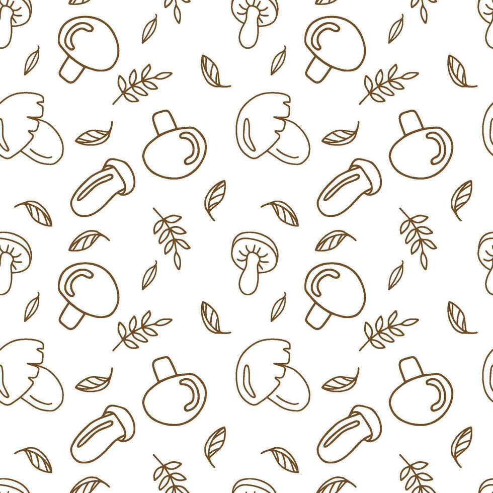 Seamless vector pattern mushrooms in doodle style.