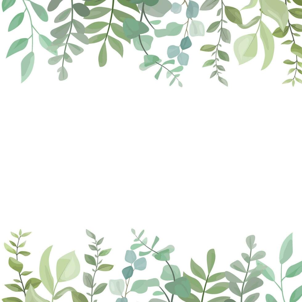 leaf border with wild leaves and eucalyptus leaves vector