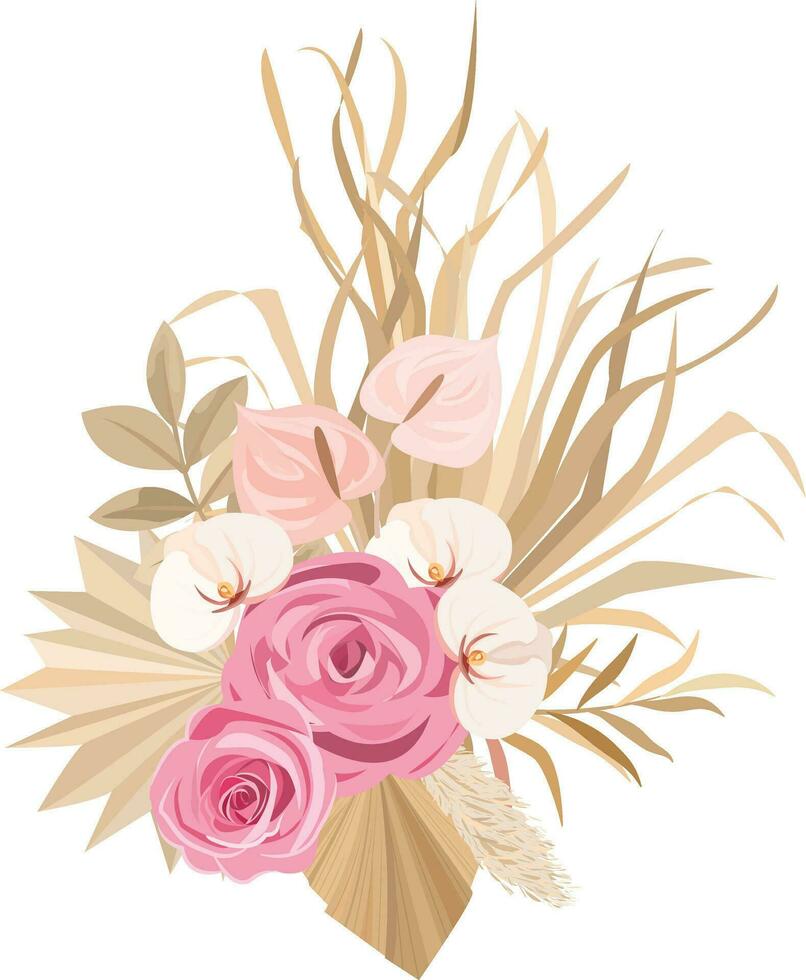 Boho style flower bouquets are perfect for decorating wedding invitations or greeting cards vector