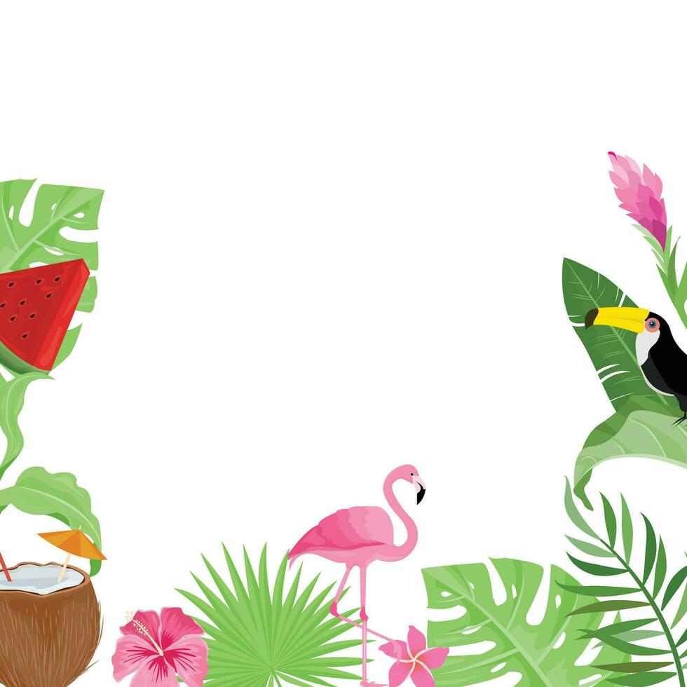 summer border design with tropical leaves decoration vector