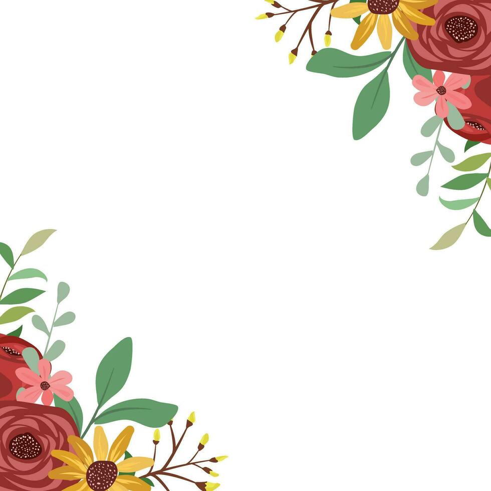border with wreath of wild flowers and leaves vector