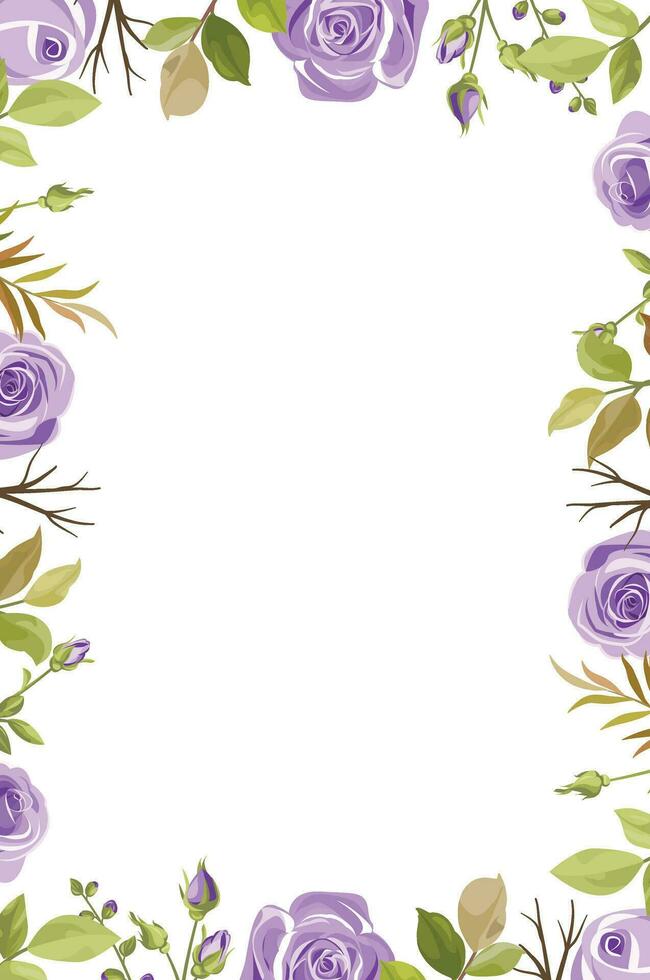 floral border with beautiful bouquet of roses and leaves vector