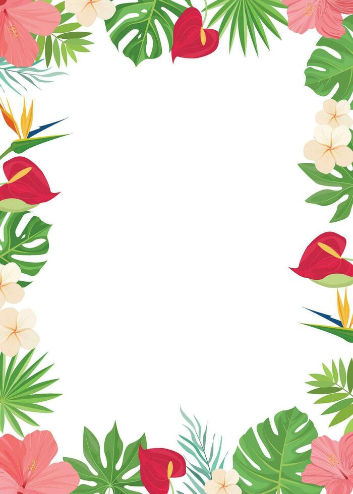 summer border design with tropical leaves decoration vector