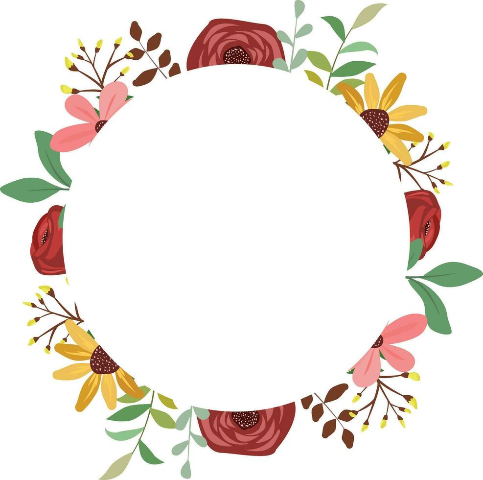 floral frame with wild flowers and leaves vector