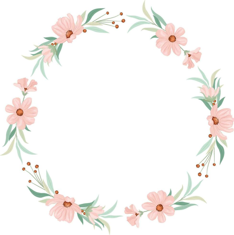 wreath with wild pink flowers vector