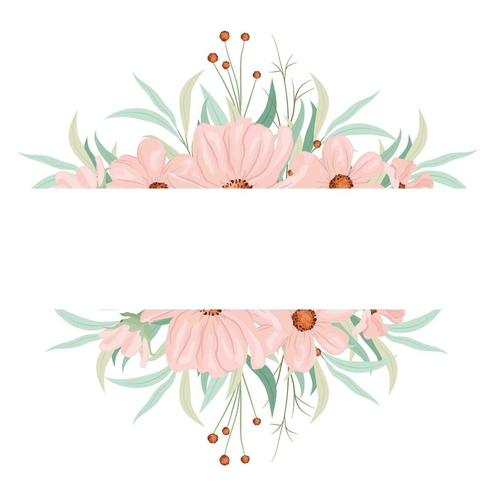 wedding frame with wild pink flowers vector