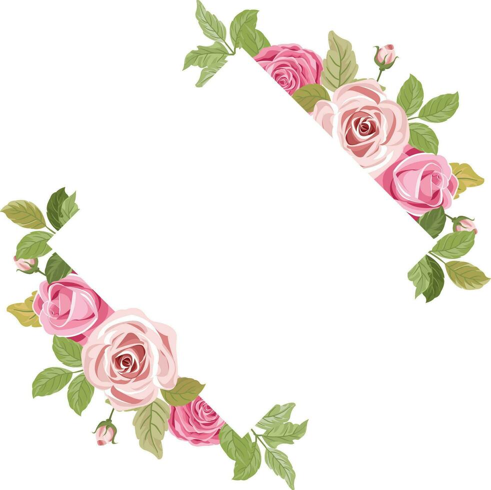 floral frame with beautiful pink roses vector