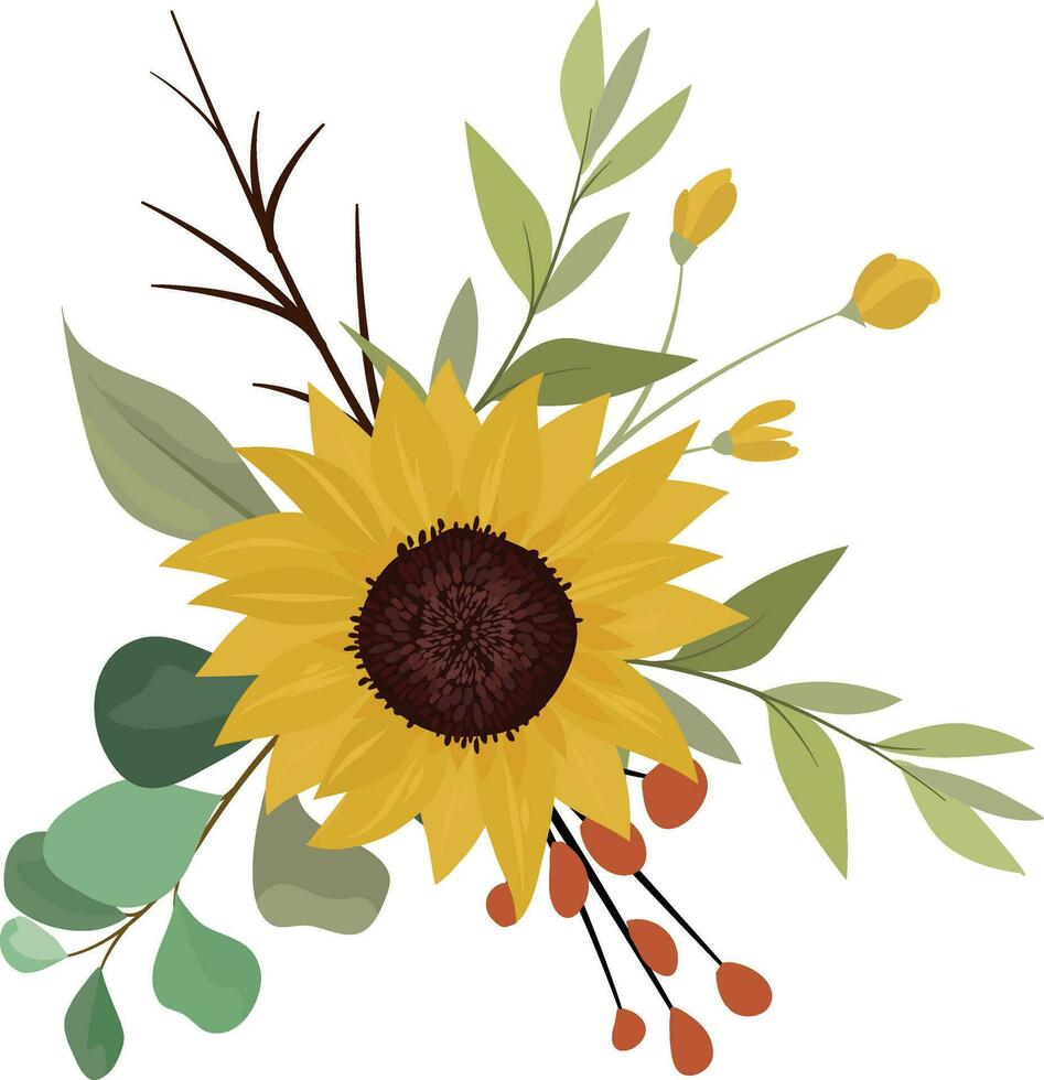 clipart guirnalda con con girasoles y hojas vector