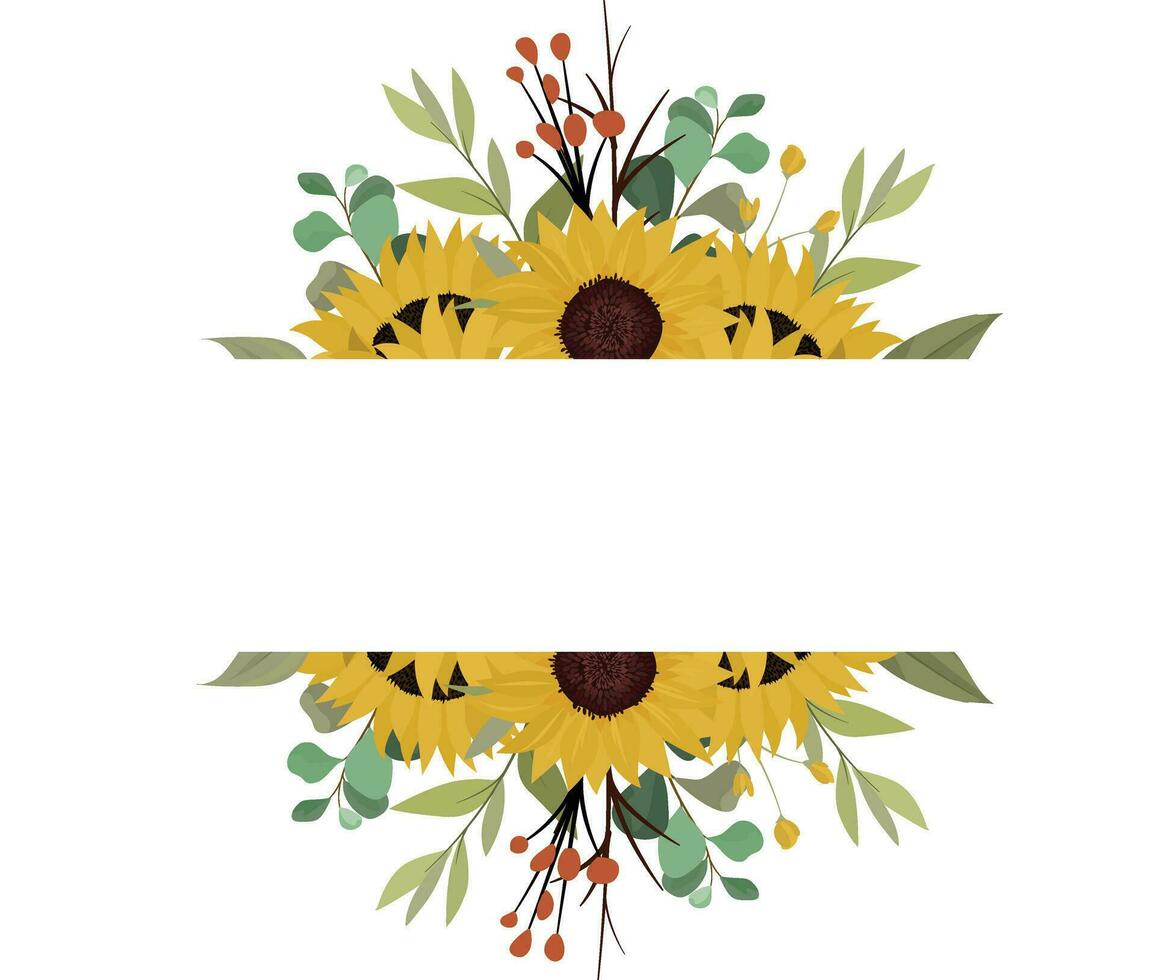 floral frame with with sunflowers and leaves vector