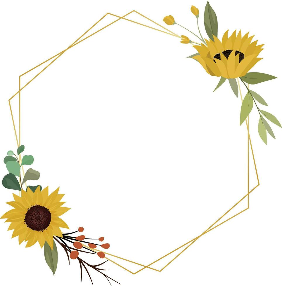 floral frame with with sunflowers and leaves vector