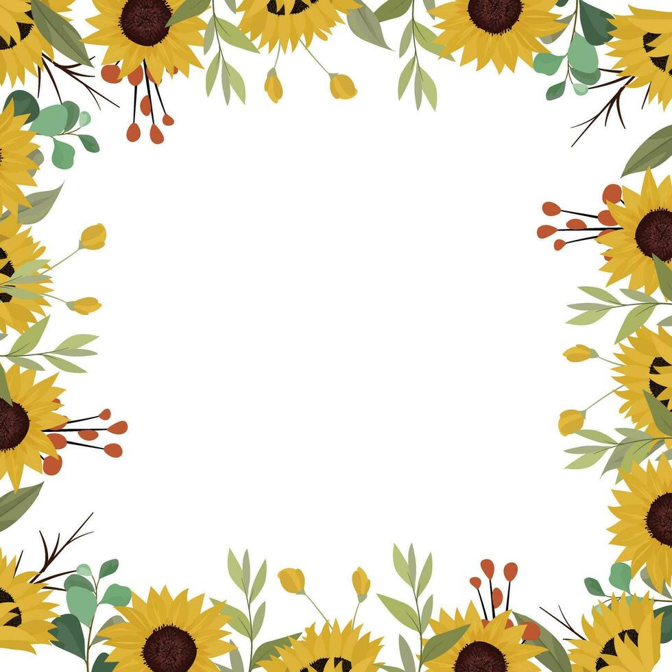 floral border with sunflowers and leaves vector