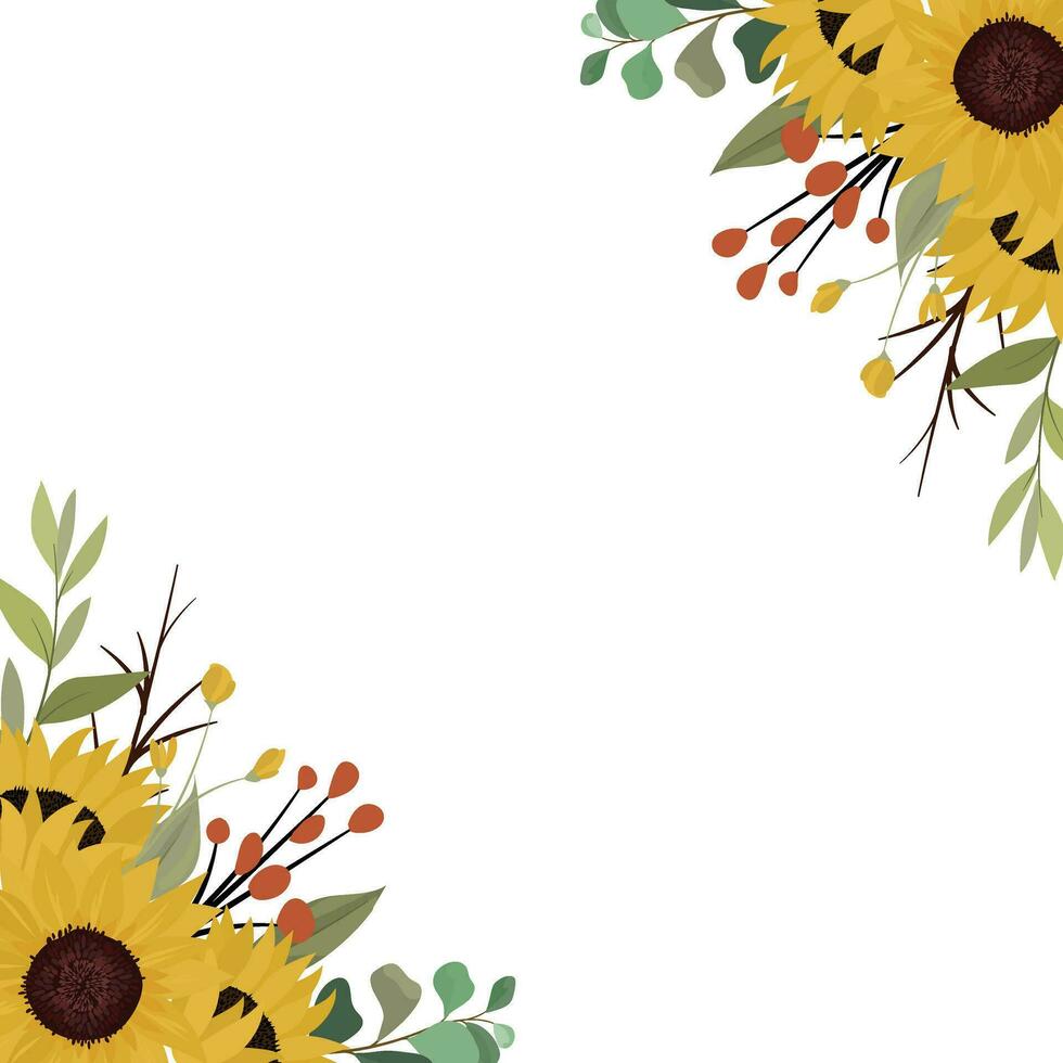 floral border with sunflowers and leaves vector