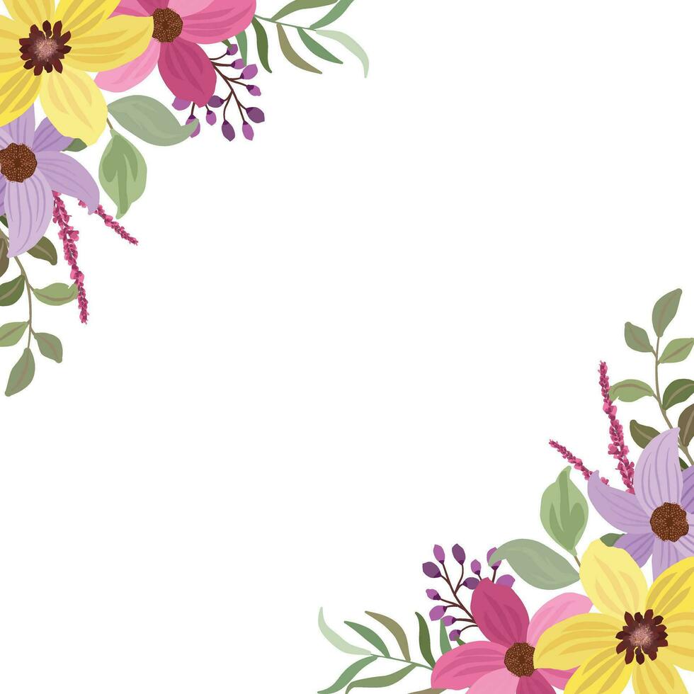 Wildflower frame on white background. Colorful summer meadow flowers and leaves, botanical template for cards, invitations vector