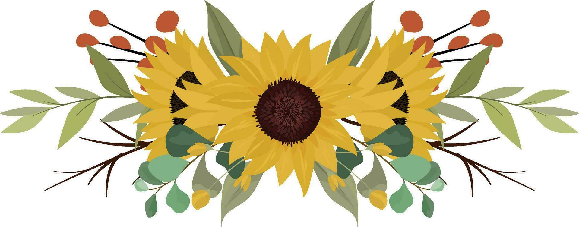 clipart guirnalda con con girasoles y hojas vector