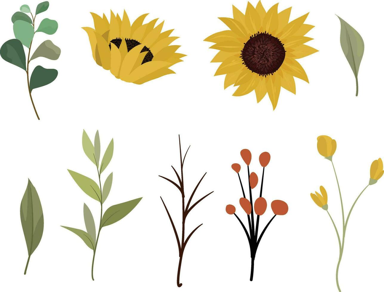 sunflower and leaf elements vector