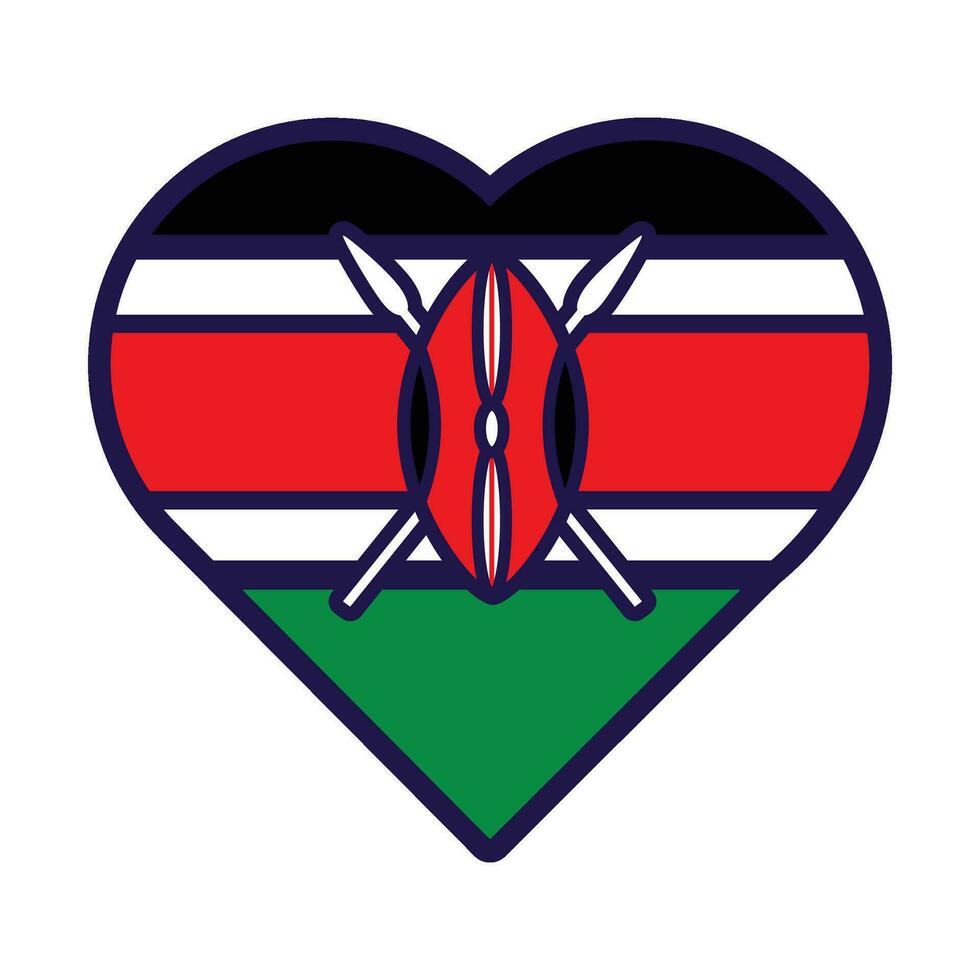 Kenya Flag Festive Patriot Heart Outline Icon vector