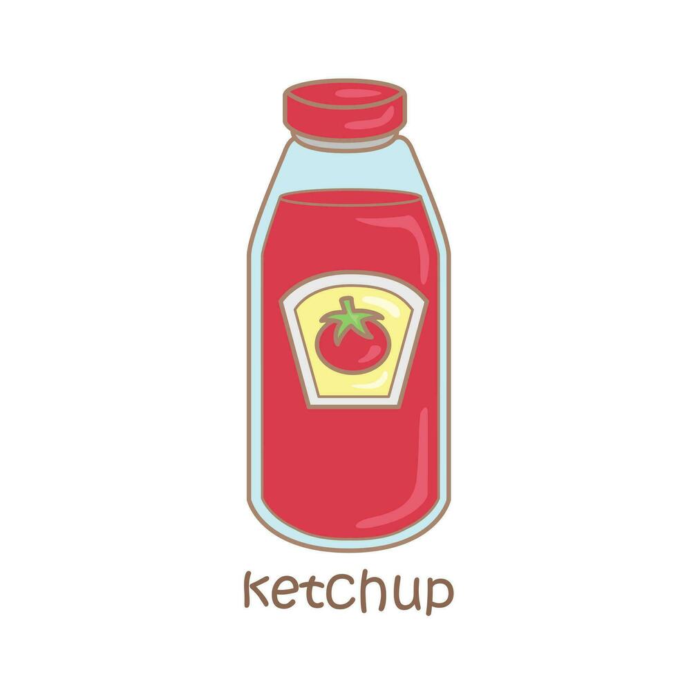 Alphabet K For Ketchup Vocabulary School Lesson Cartoon Illustration Vector Clipart Sticker