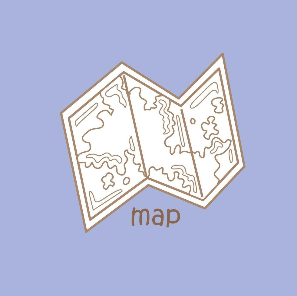 Alphabet M For Map Vocabulary School Lesson Cartoon Digital Stamp Outline vector