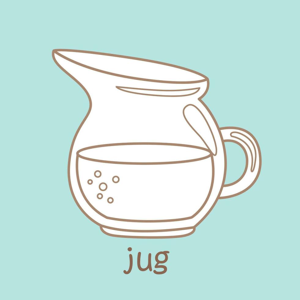 Alphabet J For Jug Vocabulary School lesson Cartoon Digital Stamp Outline vector
