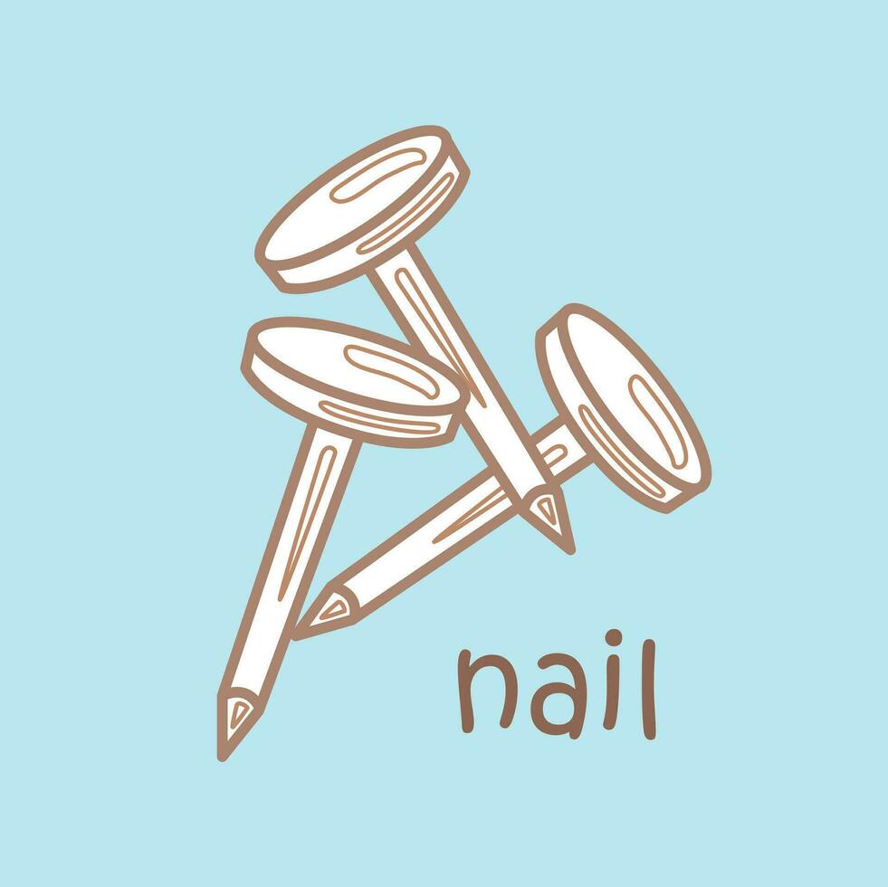 Alphabet N For Nail Vocabulary School Lesson Cartoon Digital Stamp Outline vector