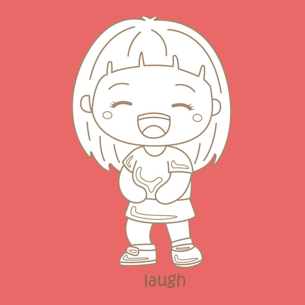 Alphabet L For Girl Laugh Vocabulary School Lesson Cartoon Digital Stamp Outline vector