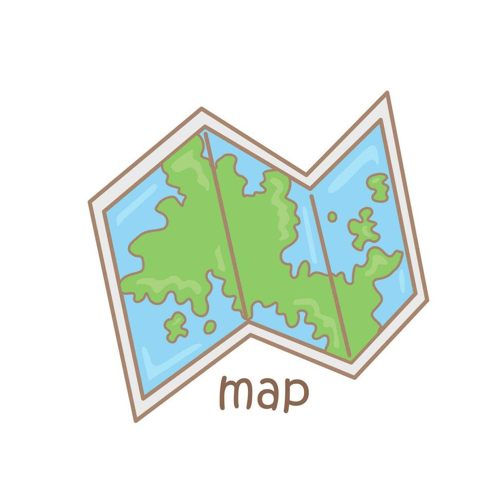 Alphabet M For Map Vocabulary School Lesson Cartoon Illustration Vector Clipart Sticker