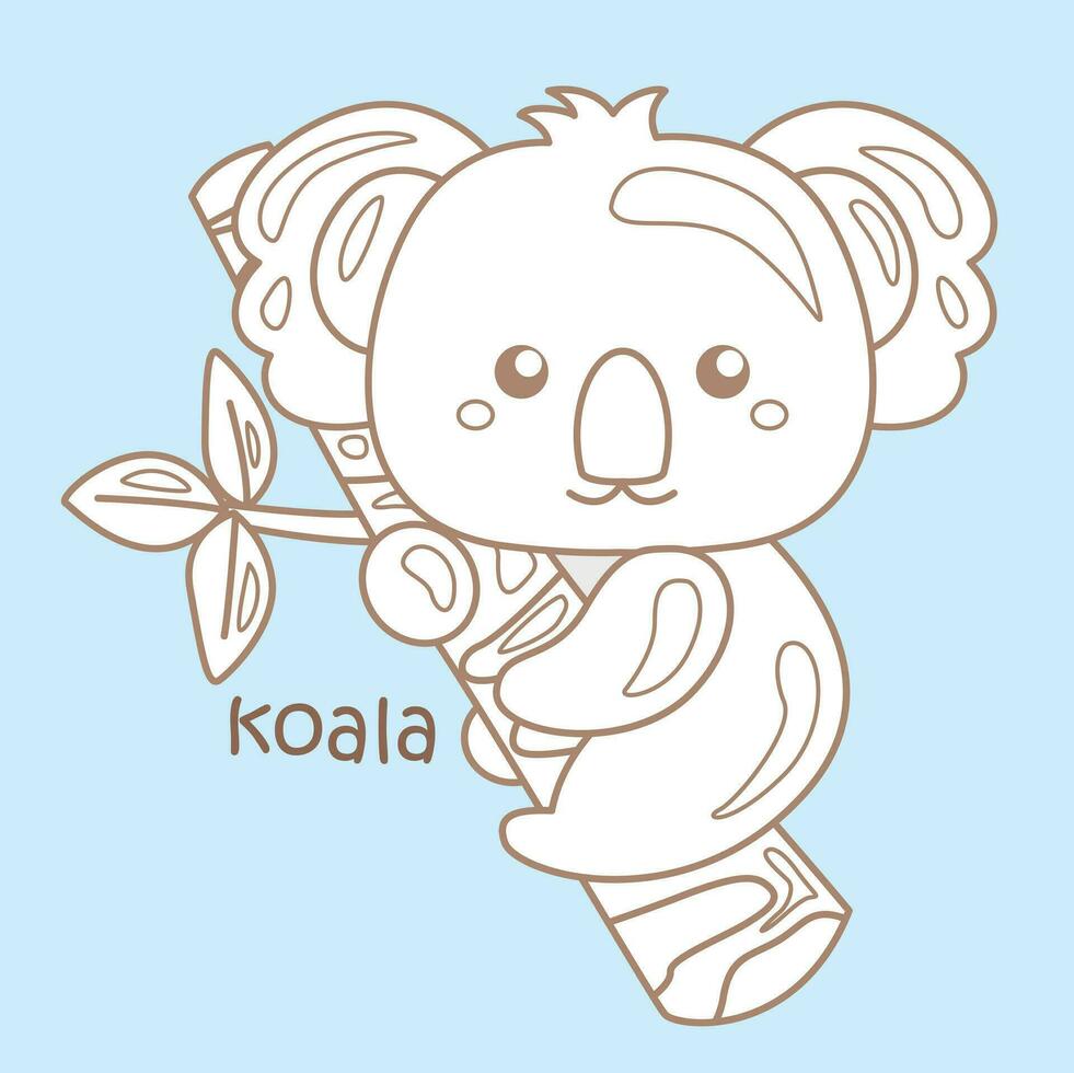 Alphabet K For Koala Vocabulary School lesson Cartoon Digital Stamp Outline vector