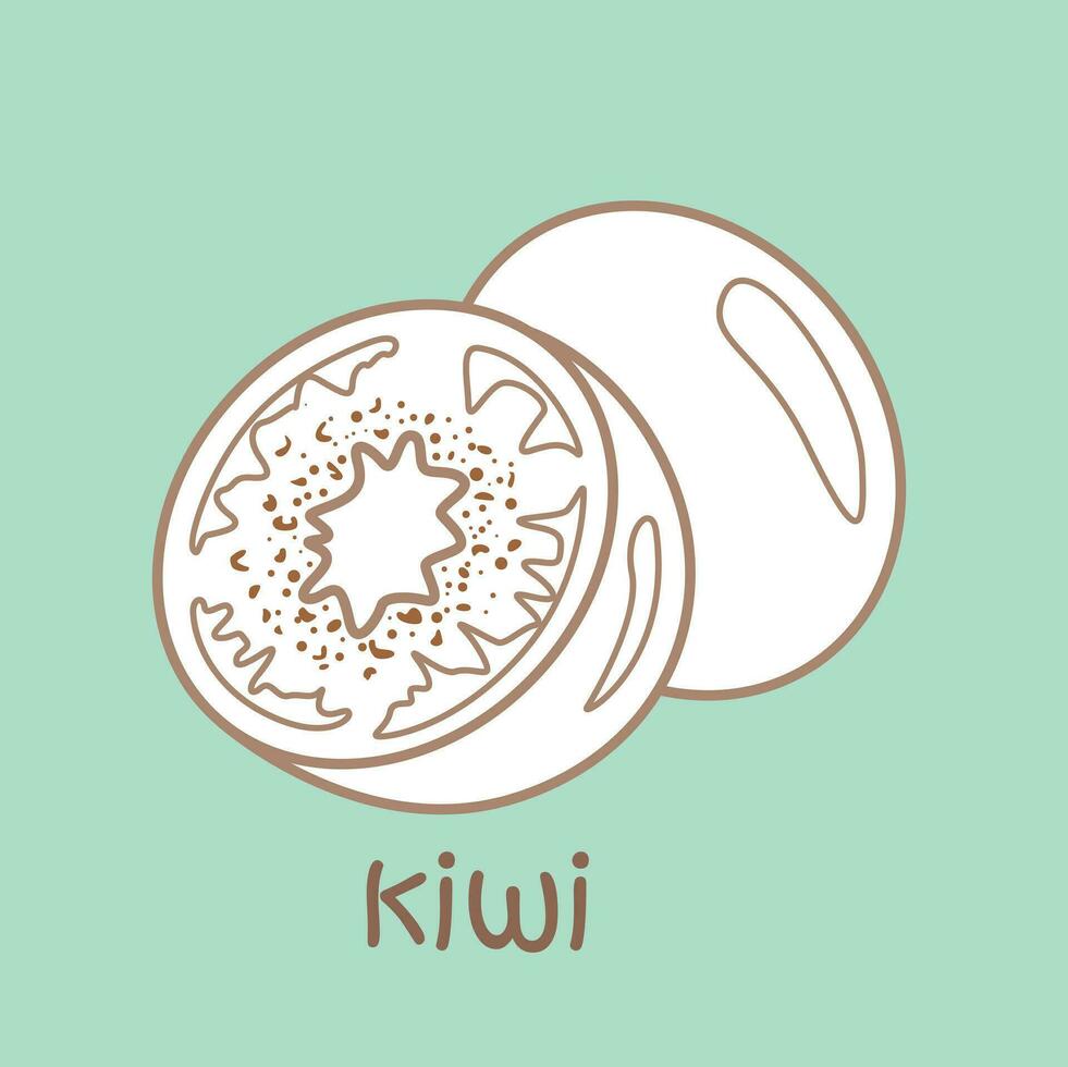 Alphabet K For Kiwi Vocabulary School lesson Cartoon Digital Stamp Outline vector