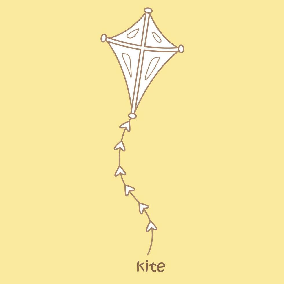 Alphabet K For Kite Vocabulary School lesson Cartoon Digital Stamp Outline vector