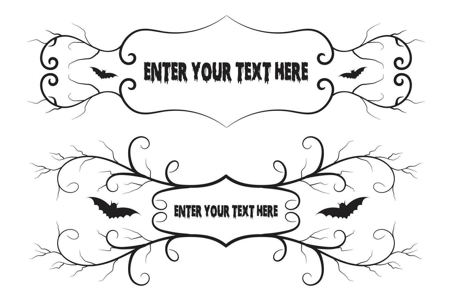 set of Halloween calligraphy flourish filigree wilds swirls, decorative elements elegant vines spiral corner frame, bat pumpkin heart vine scroll scary spider dry tree style calligraphic ornaments vector