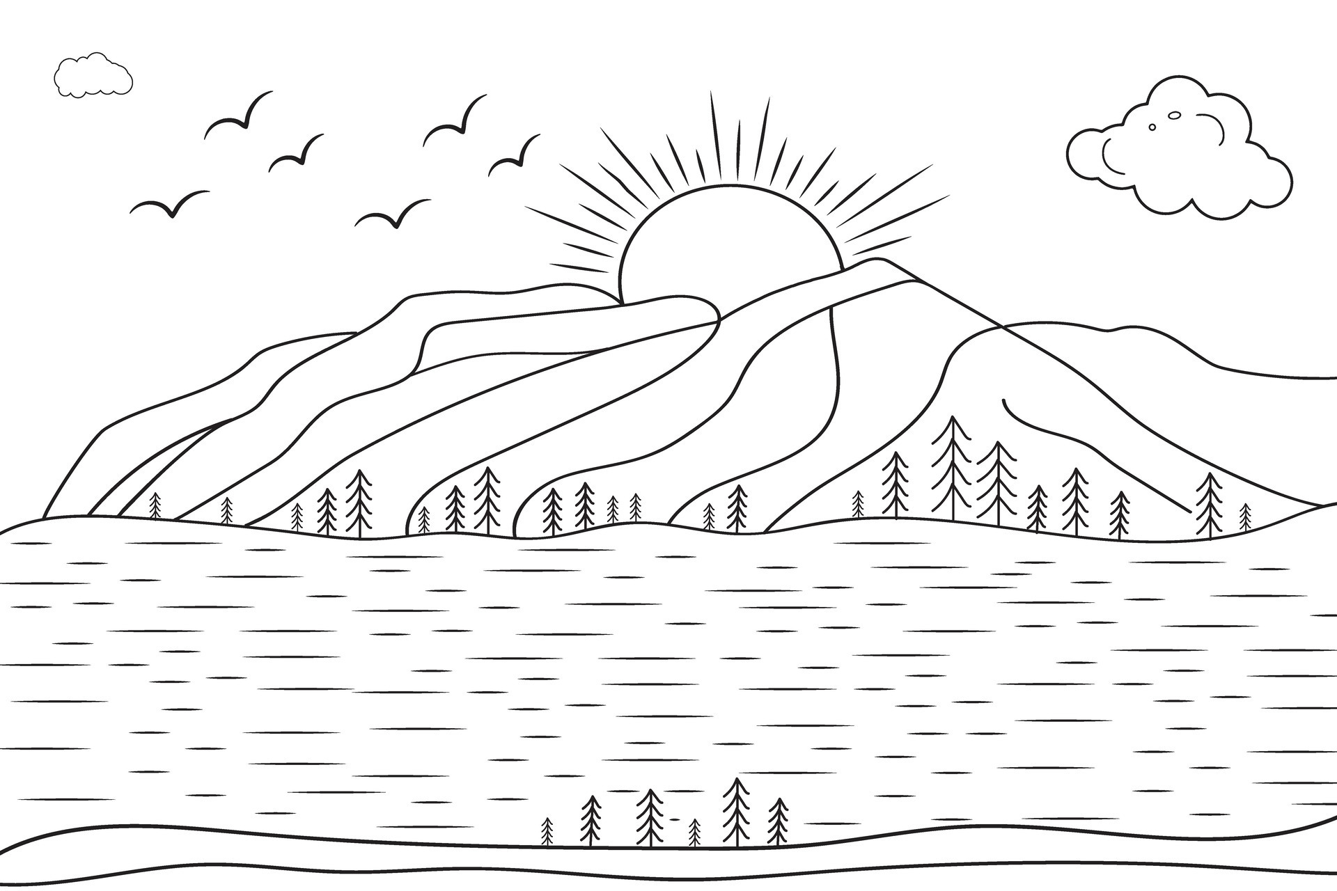 Mountains And Lakes Coloring Pages