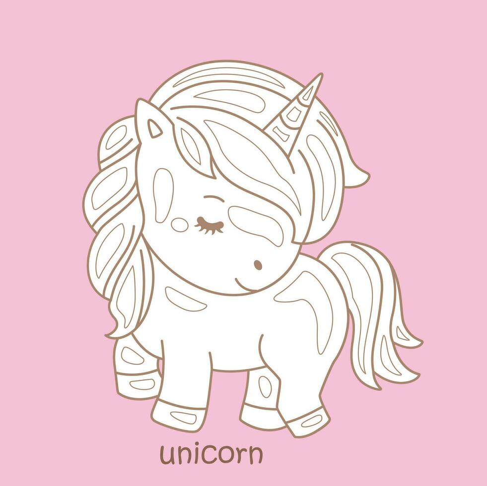 Alphabet U For Unicorn Vocabulary School Lesson Cartoon Digital Stamp Outline vector