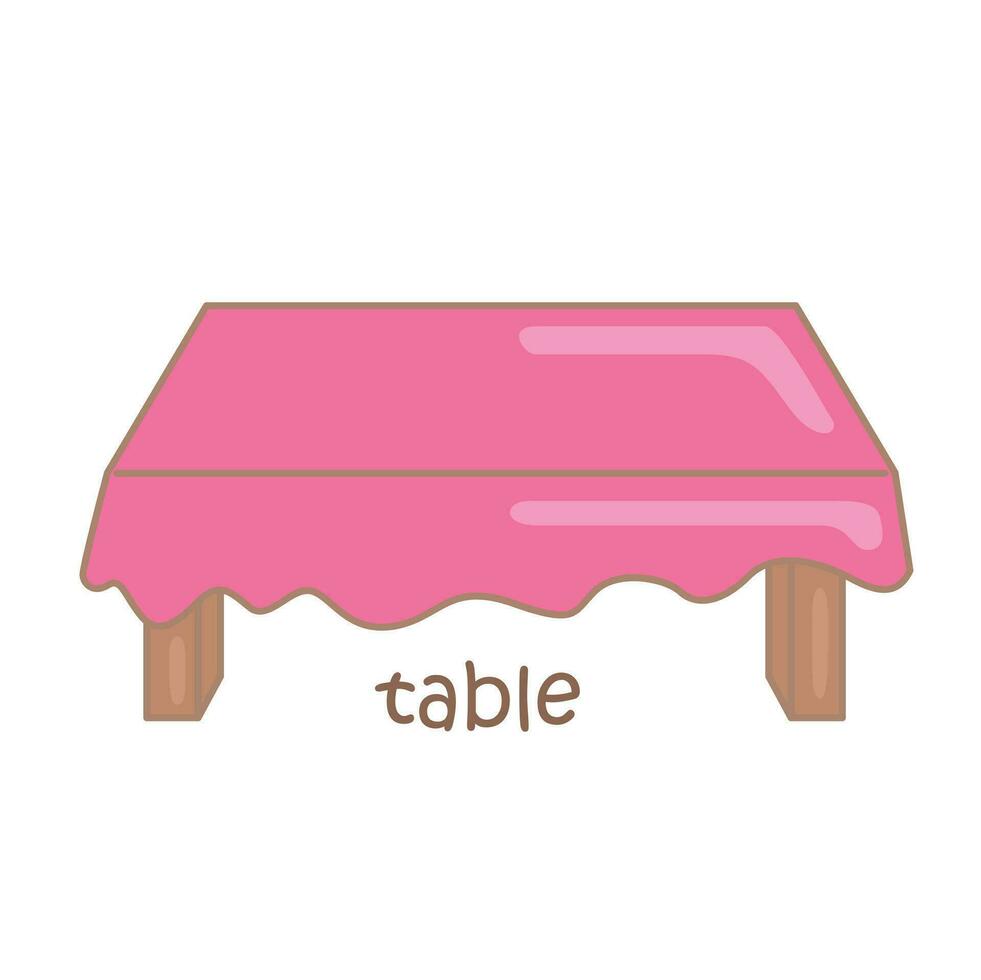 Alphabet T For Table Vocabulary School Lesson Cartoon Illustration Vector Clipart Sticker