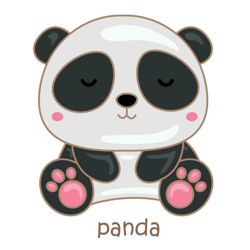 Alphabet P For Panda Vocabulary School Lesson Cartoon Illustration Vector Clipart Sticker