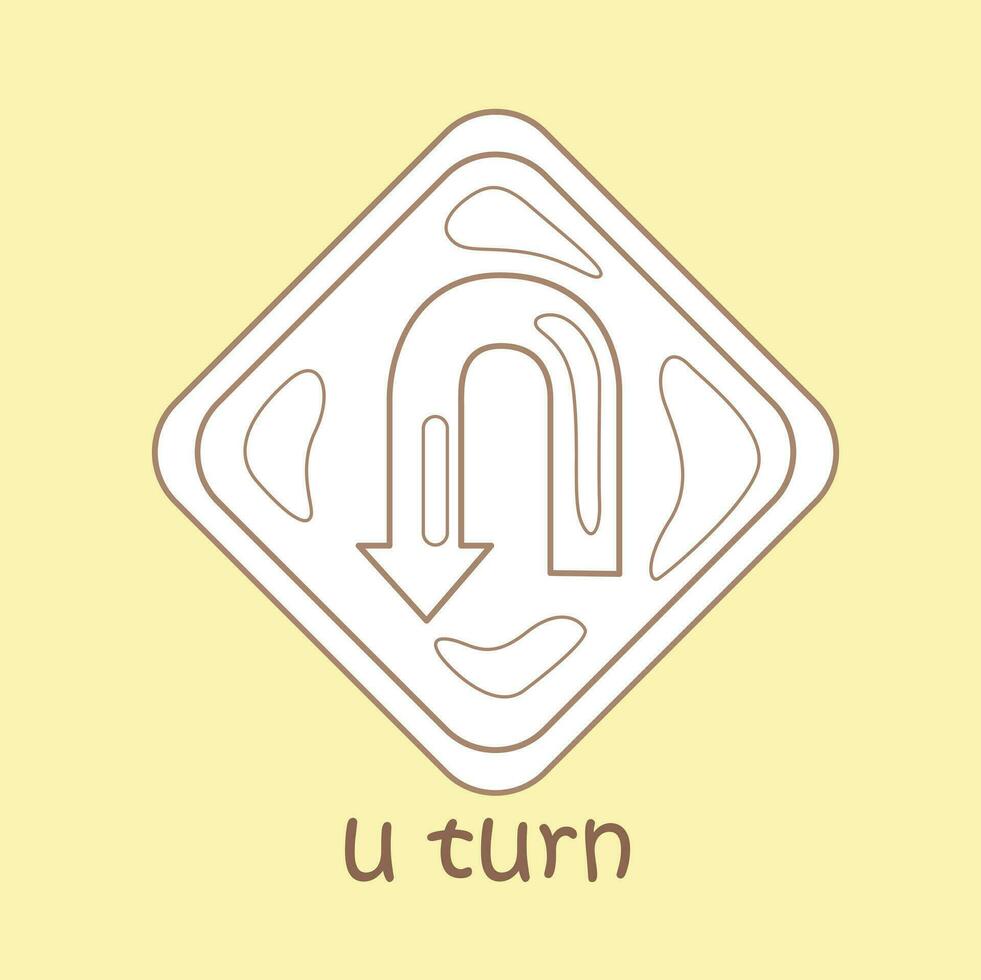 Alphabet U For U Turn Vocabulary School Lesson Cartoon Digital Stamp Outline vector
