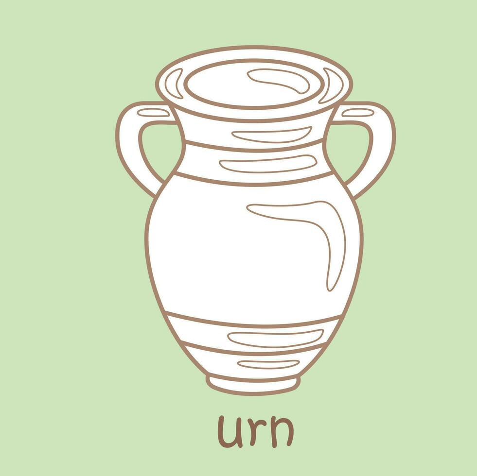 Alphabet U For Urn Vocabulary School Lesson Cartoon Digital Stamp Outline vector