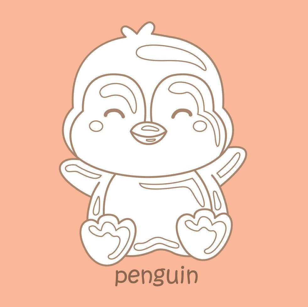 Alphabet P For Penguin Vocabulary School Lesson Cartoon Digital Stamp Outline vector