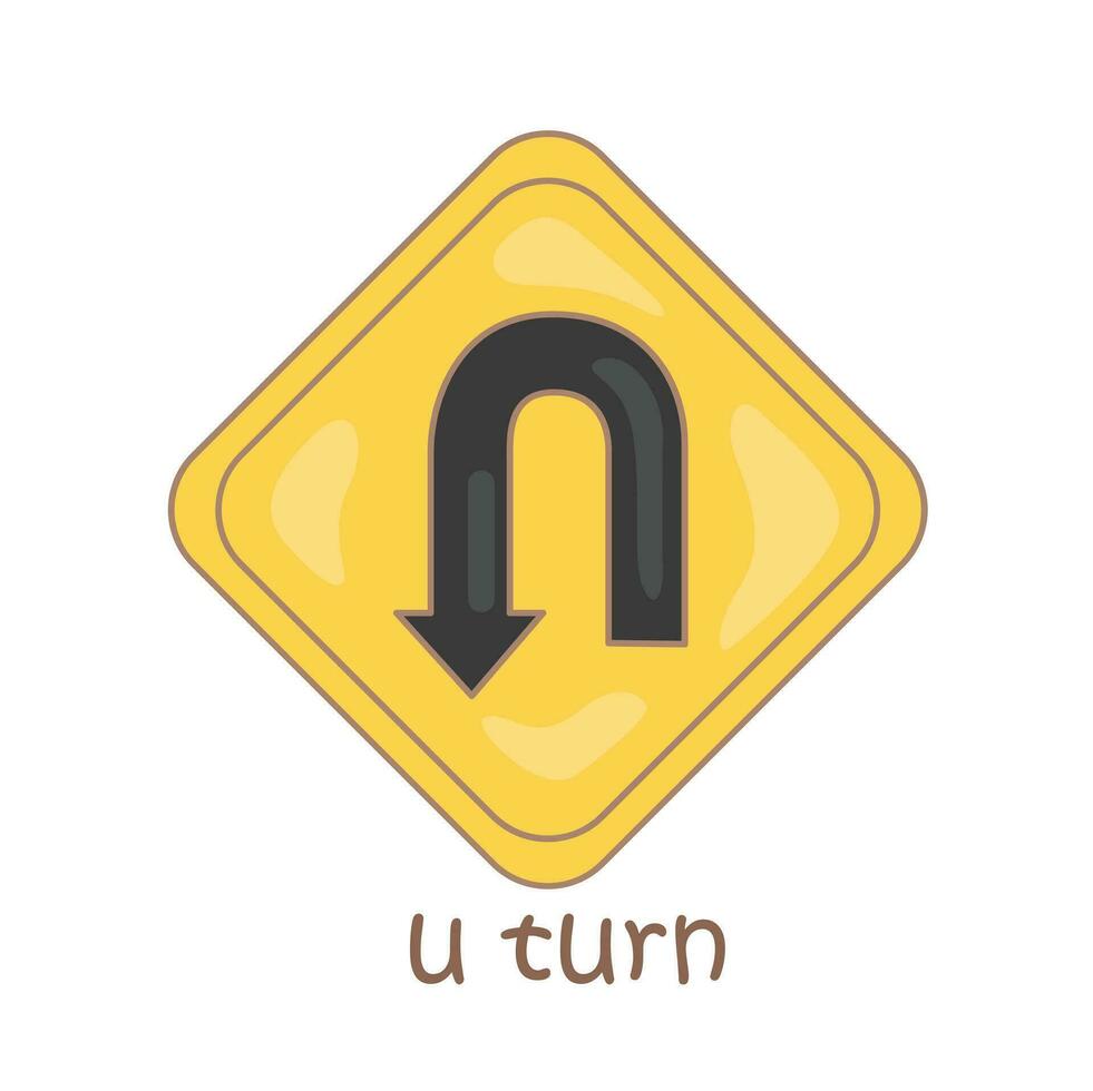Alphabet U For U Turn Vocabulary School Lesson Cartoon Illustration Vector Clipart Sticker