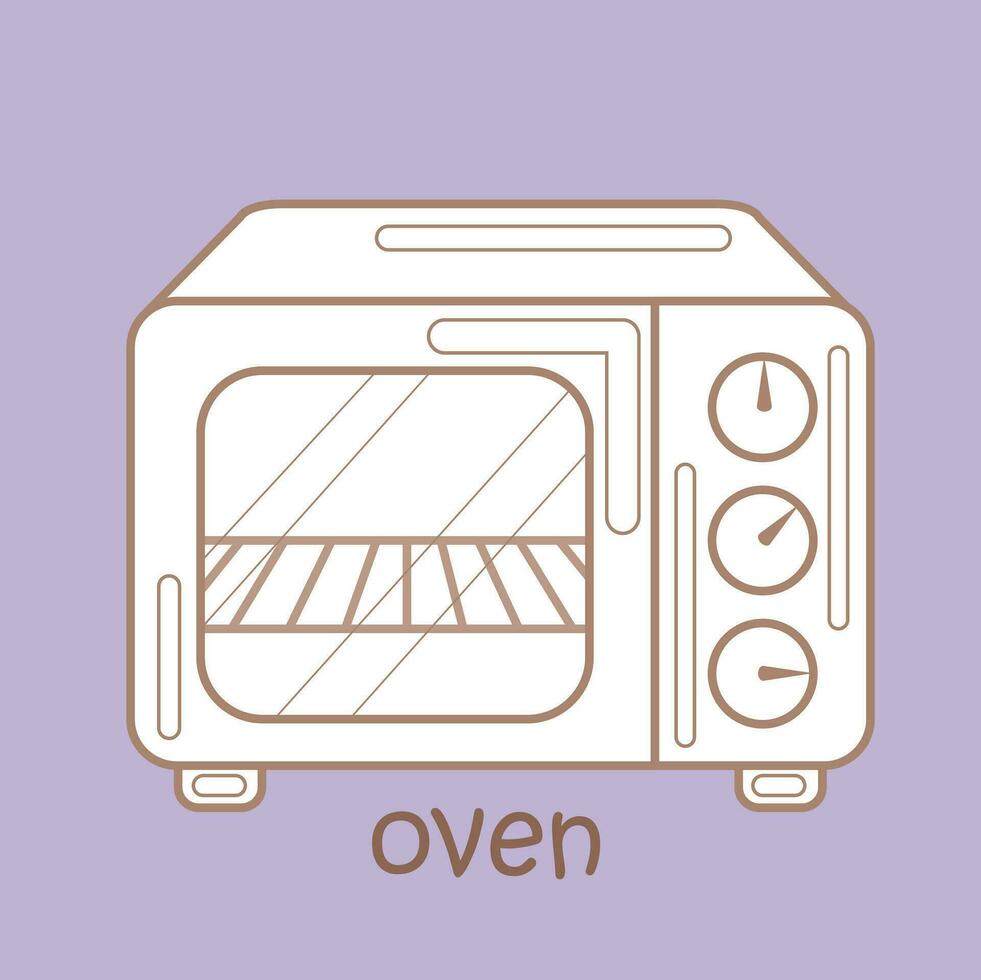 Alphabet O For Oven Vocabulary School Lesson Cartoon Digital Stamp Outline vector