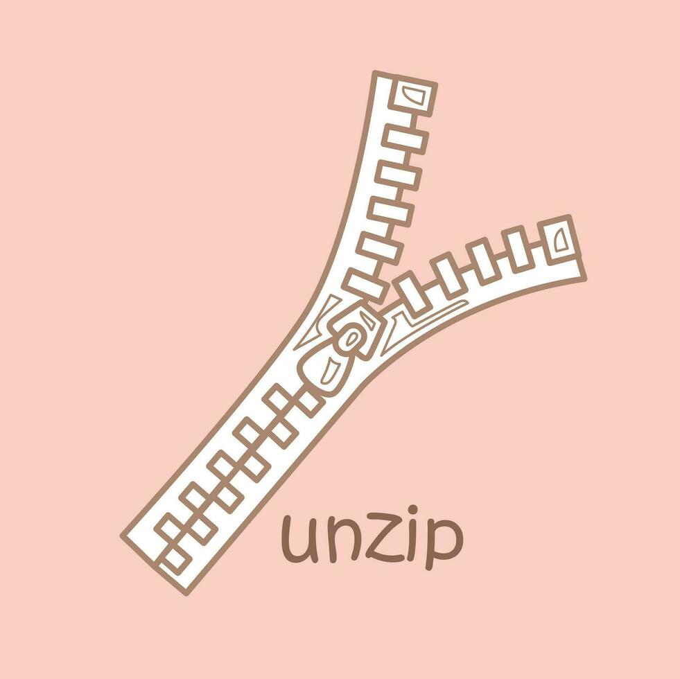 Alphabet U For Unzip Vocabulary School Lesson Cartoon Digital Stamp Outline vector