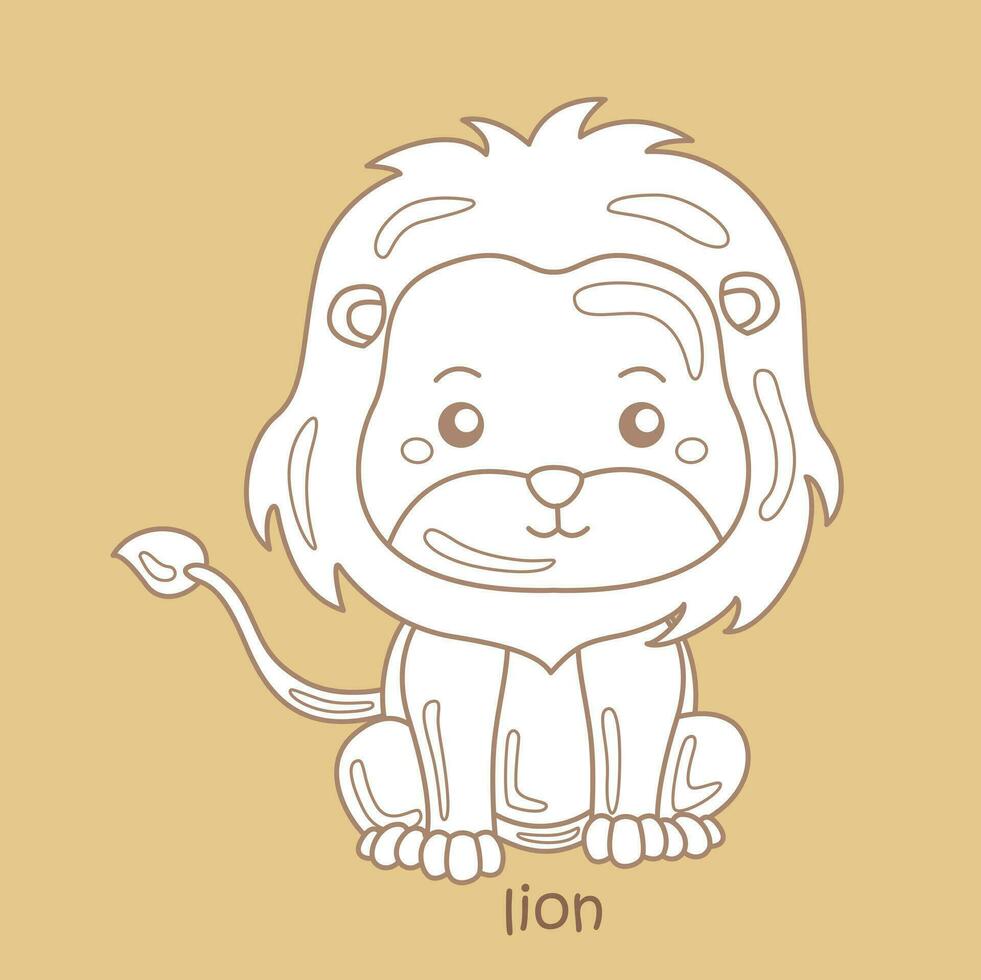 Alphabet L For Lion Vocabulary School Lesson Cartoon Digital Stamp Outline vector