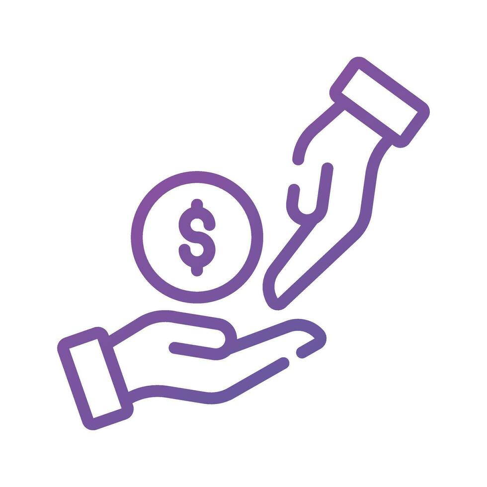 Hand giving dollar coin depicting funding concept icon, premium vector of loan