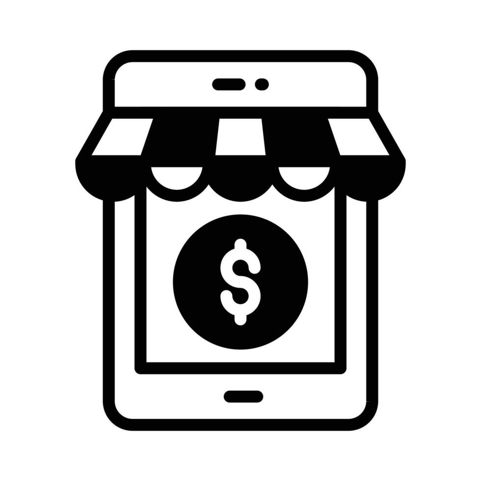 Dollar coin inside phone, A concept of m commerce icon, mobile shop vector design