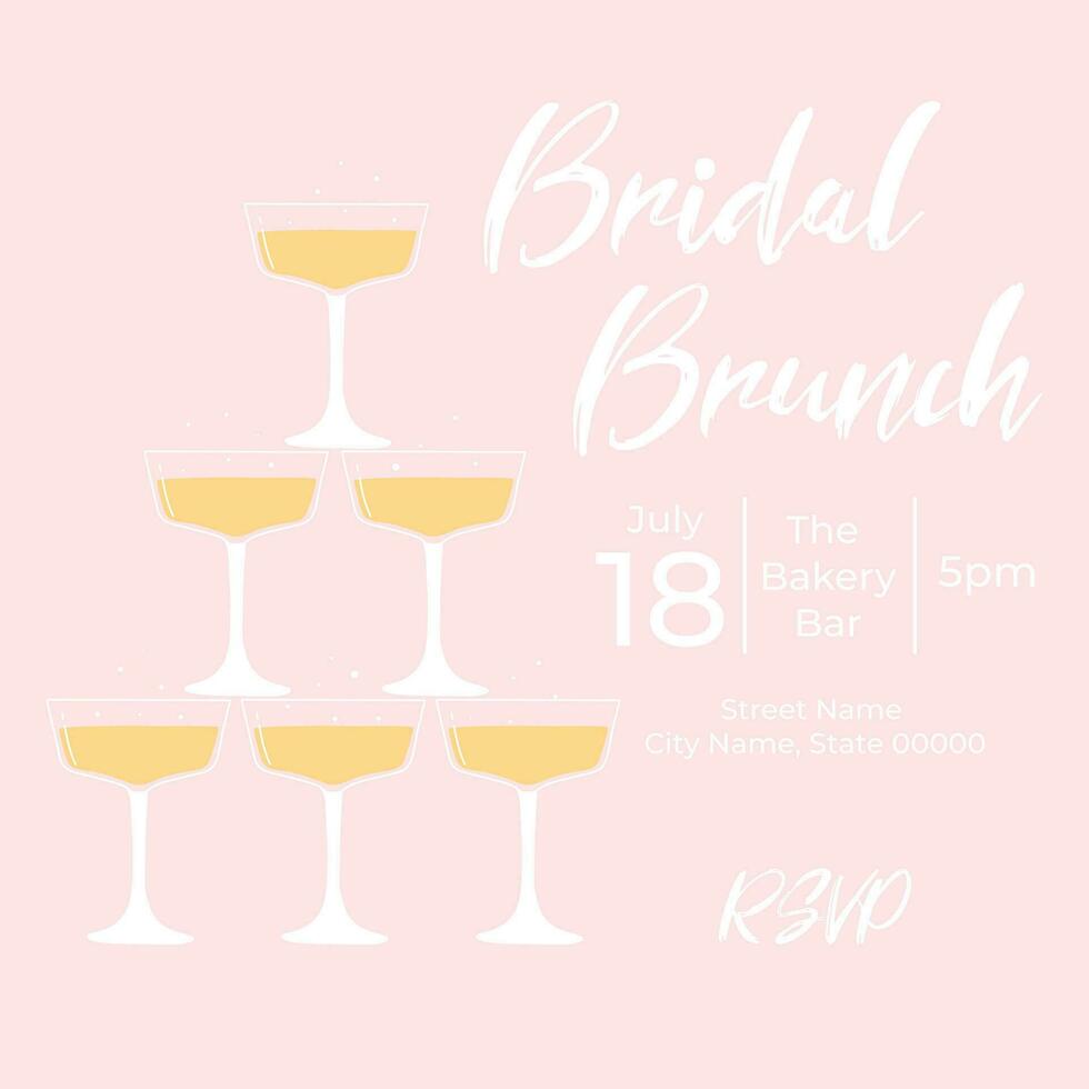 Invitational bridal brunch with glasses of champagne. Bachelorette party invitation template. Vector illustration. Bubble brunch.
