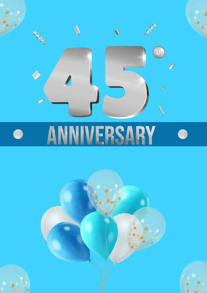Anniversary celebration flyer silver numbers bright background with balloons vector