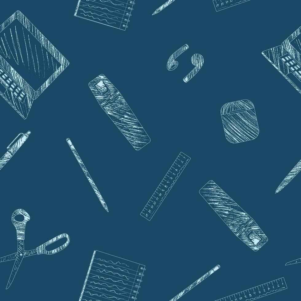 School supply and e-learning back to school seamless pattern design pencil sketch style vector
