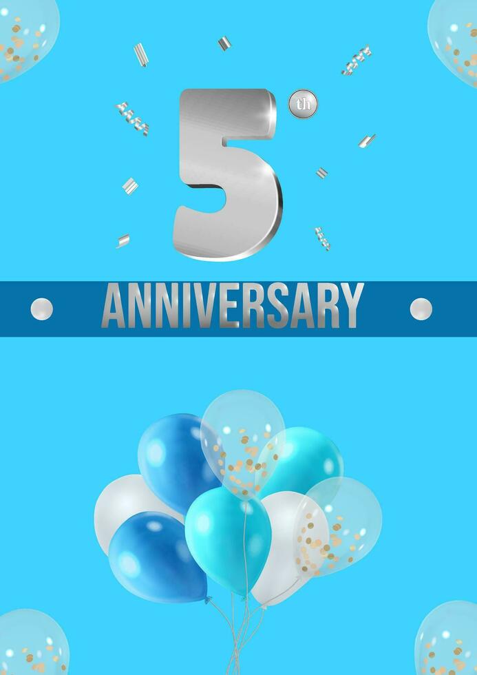 Anniversary celebration flyer silver numbers bright background with balloons vector