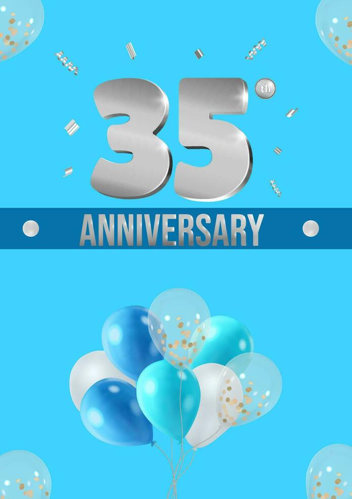 Anniversary celebration flyer silver numbers bright background with balloons vector